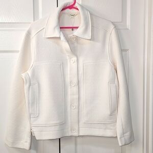 MAX STUDIO New Ribbed Crop Shirt Front Button Thick Jacket  Large Ecru